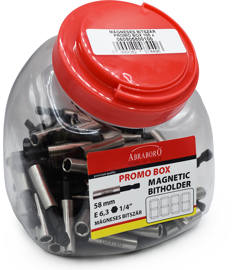 Abraboro 1/4” x 58 mm E 6.3 mágneses bittartó, 100 db/csomag (Promo Box) termék fő termékképe