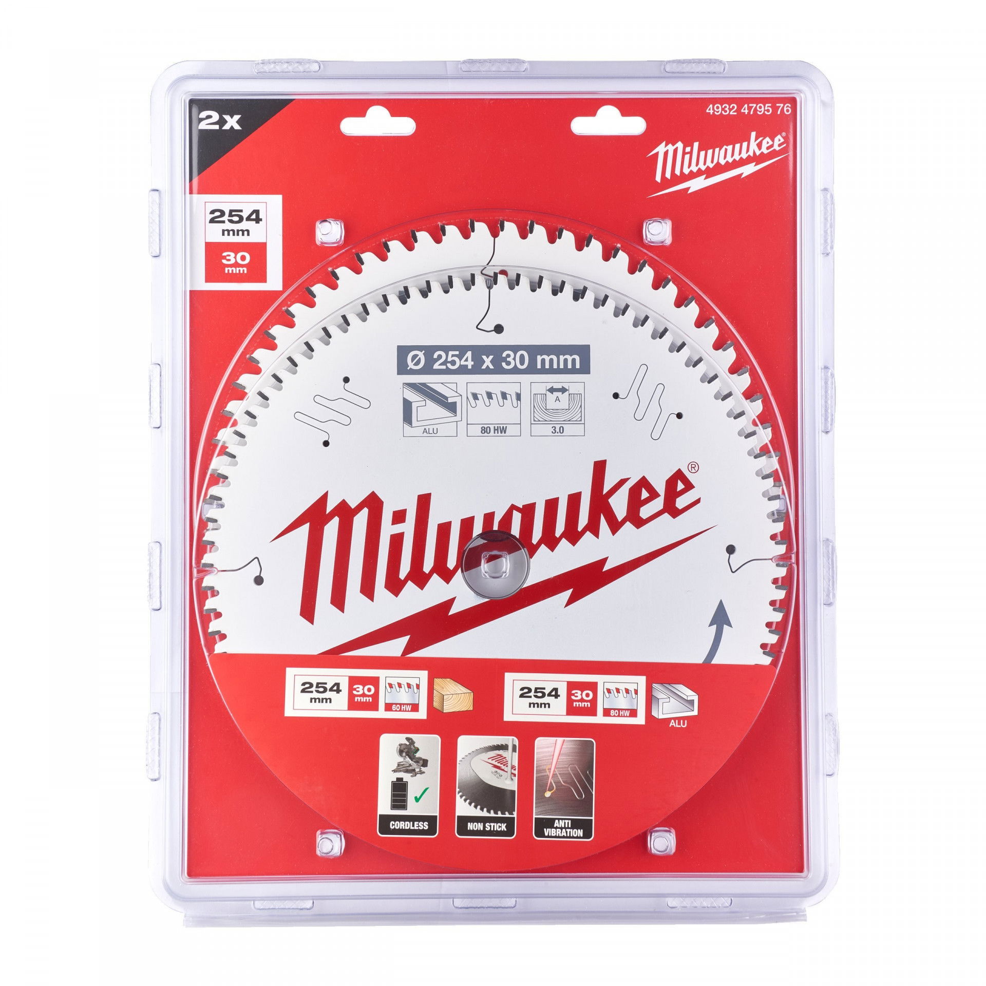 Milwaukee CSB MS körfűrészlap készlet, 254/30/60ATB és 254/30/80TF, 2 darabos termék fő termékképe