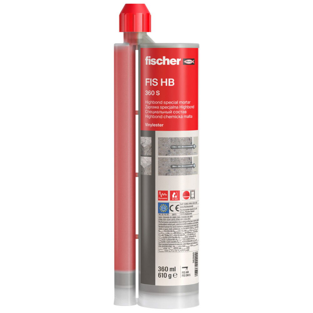 Fischer FIS HB 360 S injektáló ragasztó, 360 ml + 2 db FIS MR Plus keverőszár (CS, EN, PL, RU, SK) termék fő termékképe