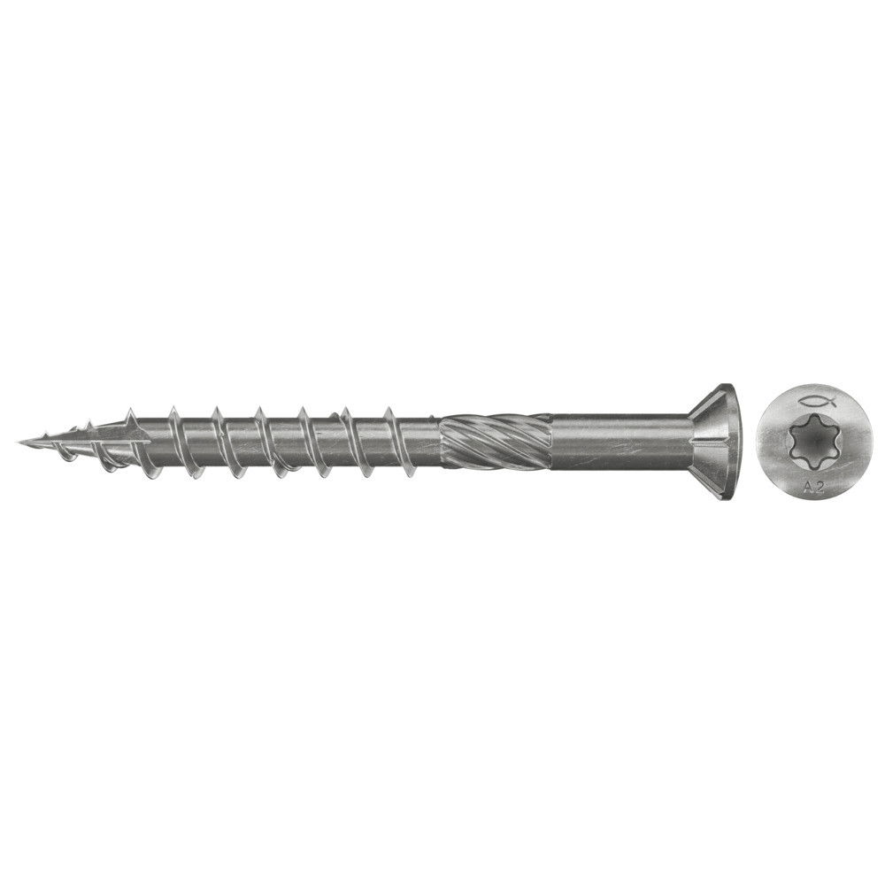 Fischer FTS-ST 5,0 x 60 A2P 500 lapos süllyesztett fejű Ø 8.2 mm (90°), A2 korrózióálló acél részmenetes terasz csavar, TX behajtással, 500 db/csomag termék fő termékképe